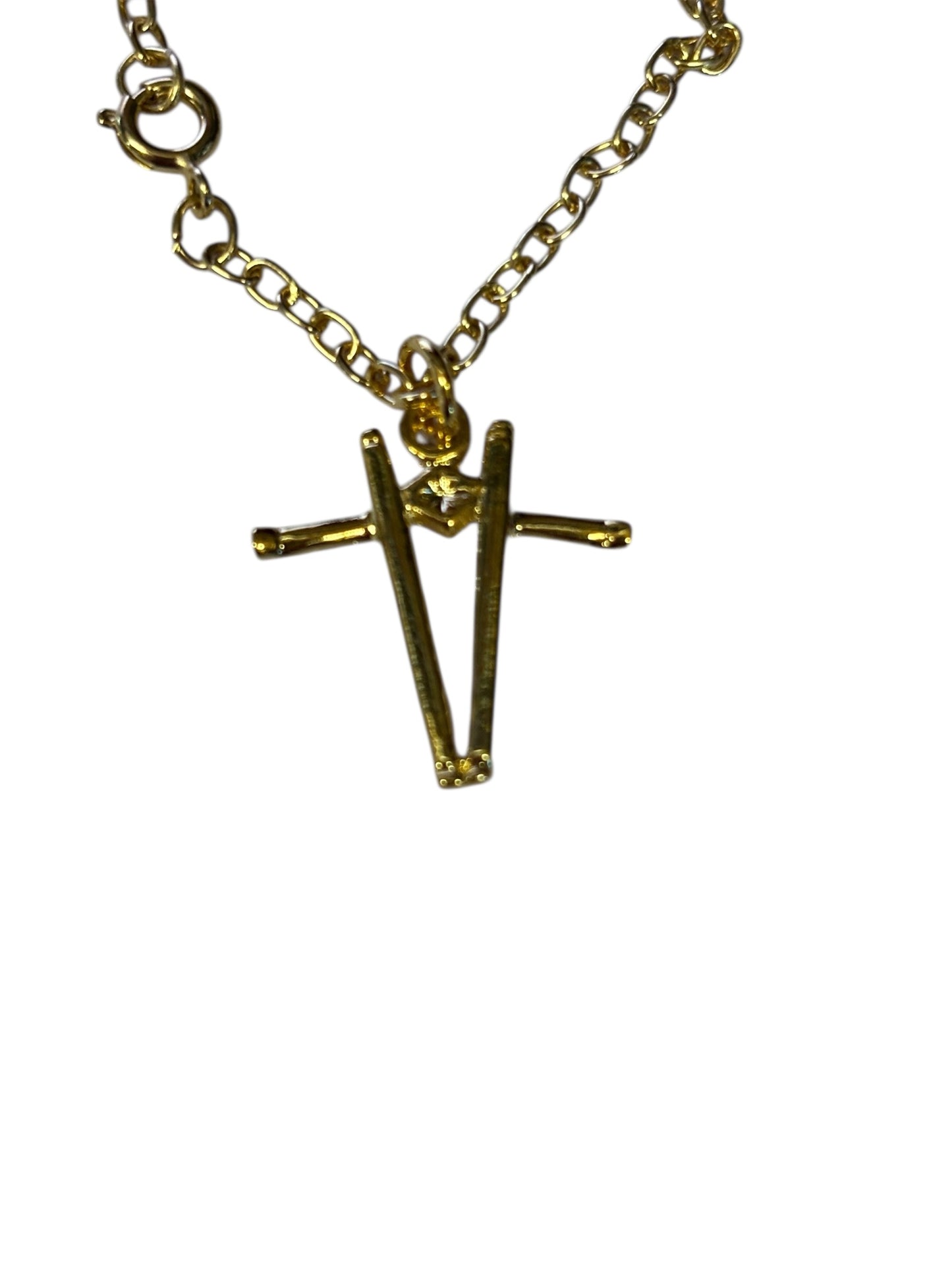 13357 - Gold Tone Tonfa Pendant Necklace on 24 Inch Chain |Clear-227|