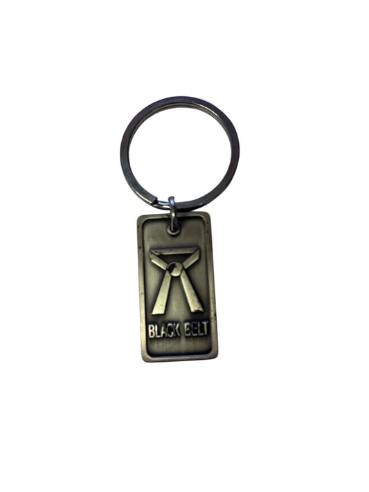37029 - Black Belt Metal Keychain 1.5 Inch Rectangle Pendant |Clear-227|