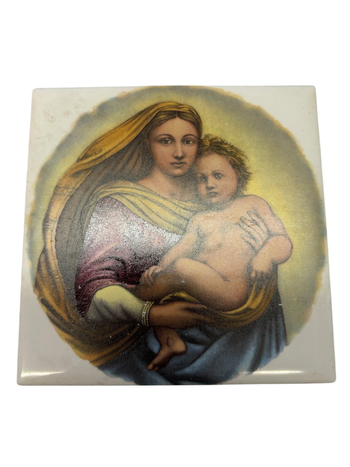 42306 - HAND CRAFTED Ceramic Tile 4" Modonna Mother Mary and Child" |17-30|
