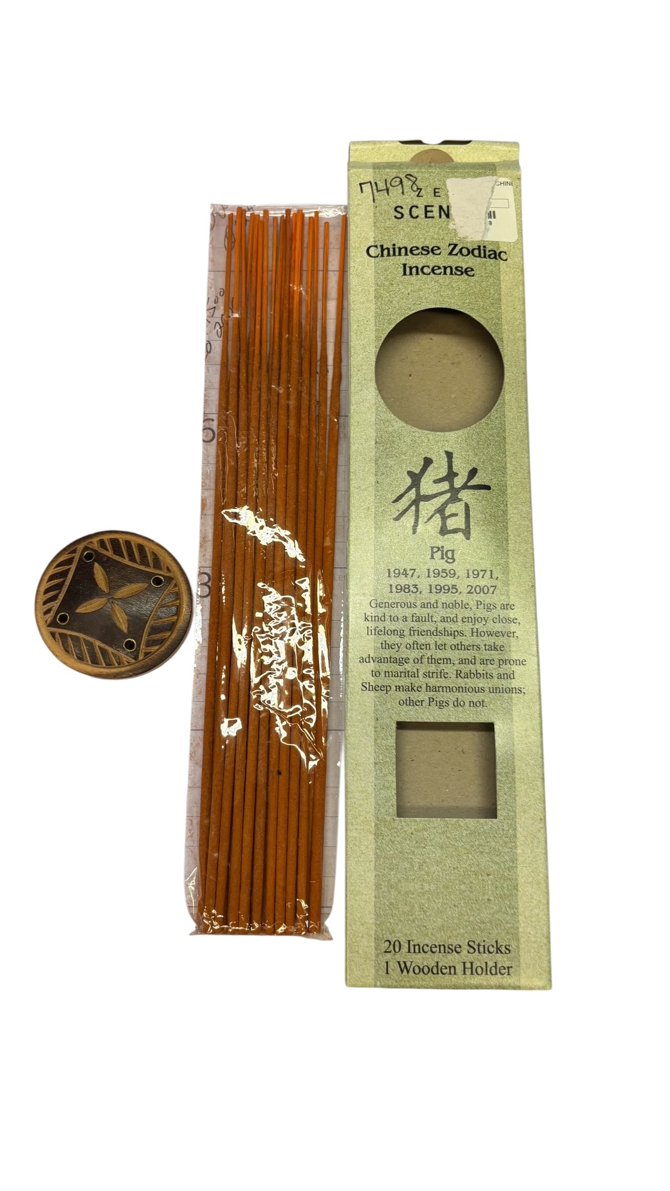 7498 - Incense Pig Chinese Zodiac 20 Incense Sticks and Holder |Scents-43|