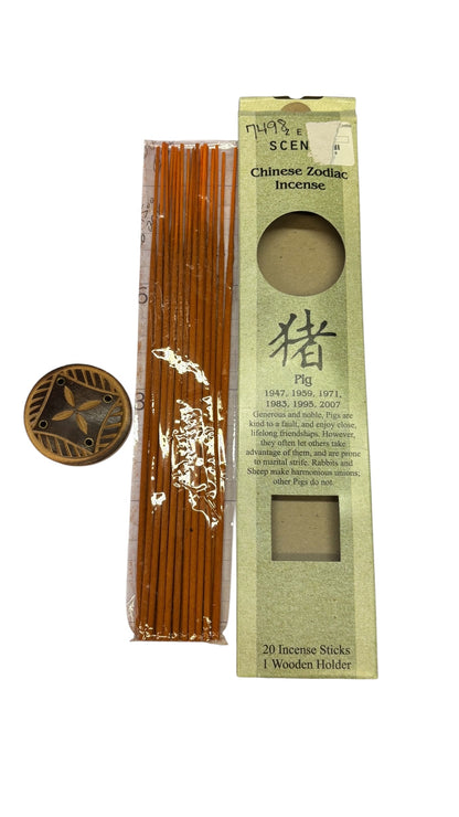 7498 - Incense Pig Chinese Zodiac 20 Incense Sticks and Holder |Scents-43|