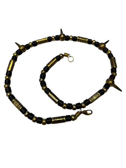 43359 - 18" Industrial Spike Necklace Black and Brass |Clear-133|