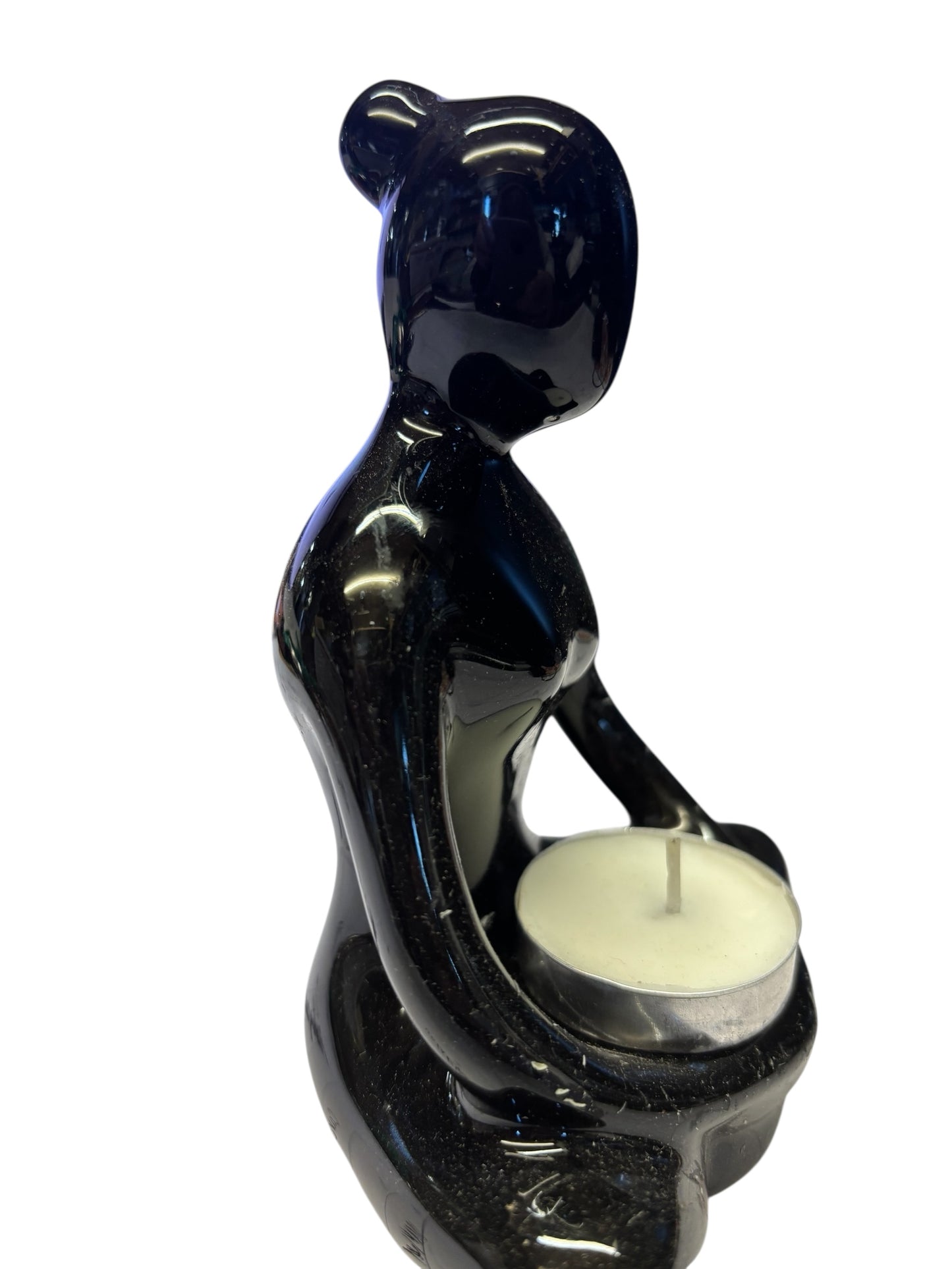 16702 - 6" Yoga Lotus Pose Ceramic Candle Holder Black |9-15|