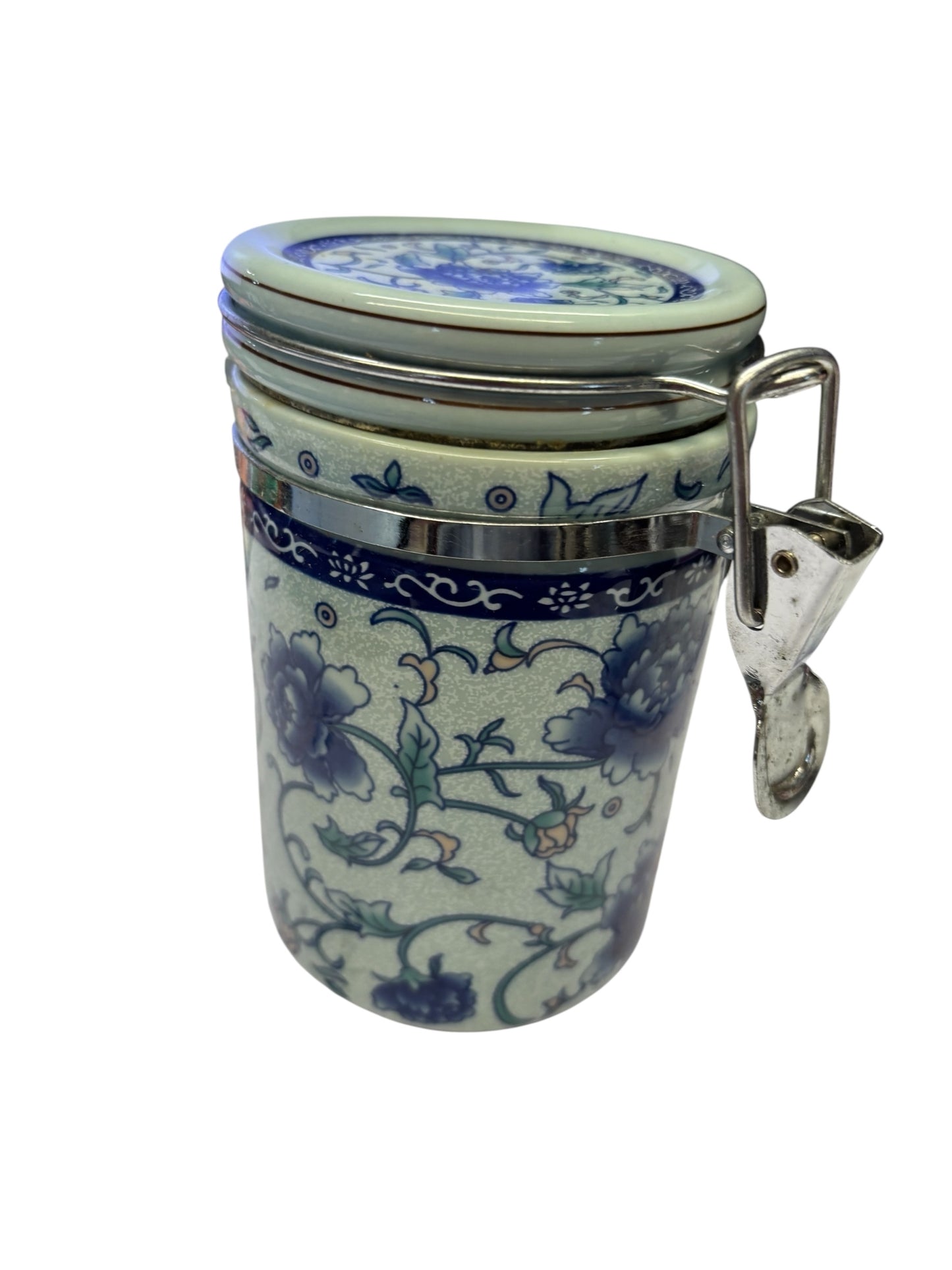 12037 - Tea Coffee Blue and White Ceramic 5" Jar Flowers |12-19| |12-18|