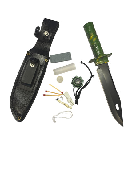 7742 - Camo Survival Knife 10 Inch Matches, Fishing Hook and Line, and More |105:Store|