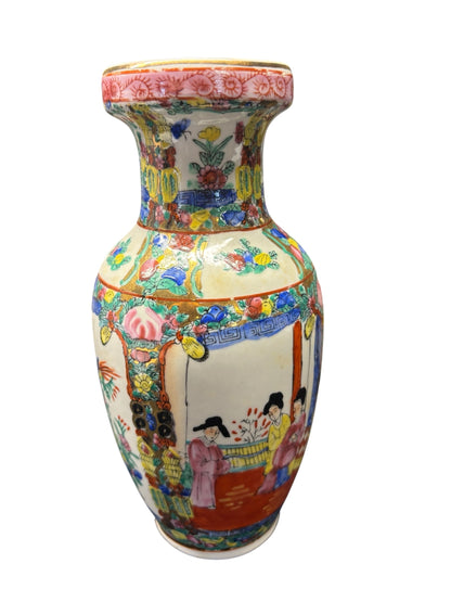 1729 - 8.5" CERAMIC Asian Vase Women in Parlor |16-27|15-36|