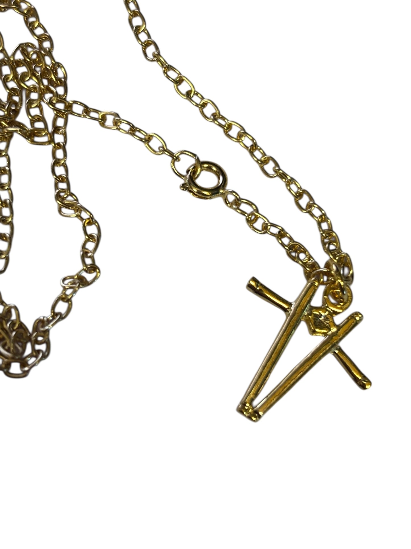 13357 - Gold Tone Tonfa Pendant Necklace on 24 Inch Chain |Clear-227|