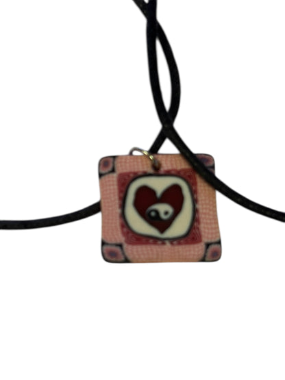 22750 - Fimo Heart Yin Yang Square Pendant Necklace |Clear-227|