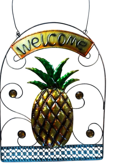 23256 - Metal 13.5x10" Hanging Pineapple Welcome Sign |G-7|