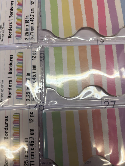 36789 - Bulletin Board Pastel Stripe Border 5 Pack of 12pc 18" Long |9-7|