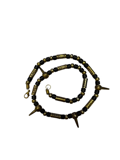43359 - 18" Industrial Spike Necklace Black and Brass |Clear-133|