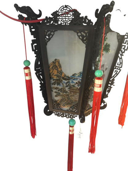 15201 - Wood Palace Lantern Wall Mount Hand Painted 13"x12" |Store| |13-28|