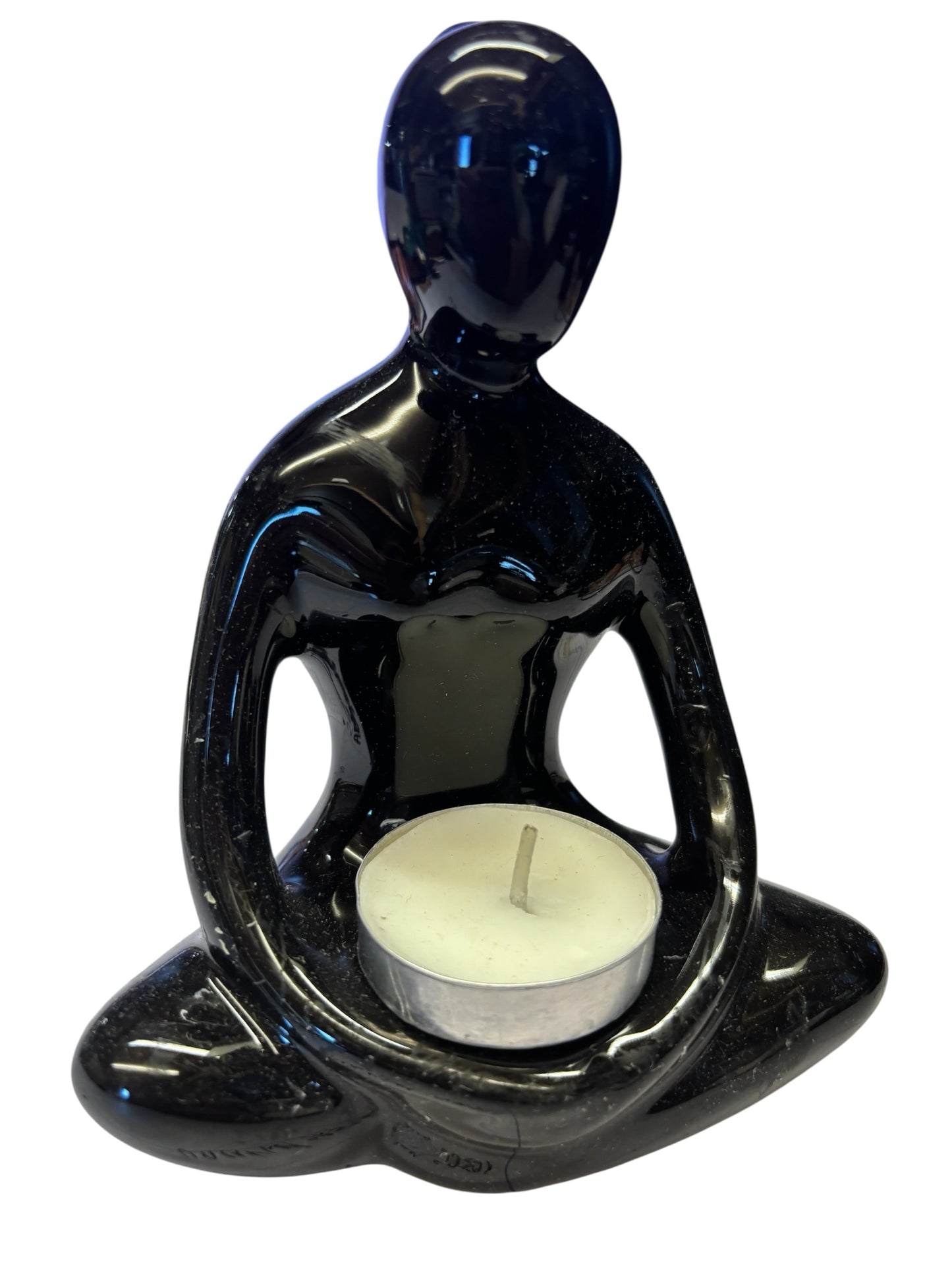 16702 - 6" Yoga Lotus Pose Ceramic Candle Holder Black |9-15|