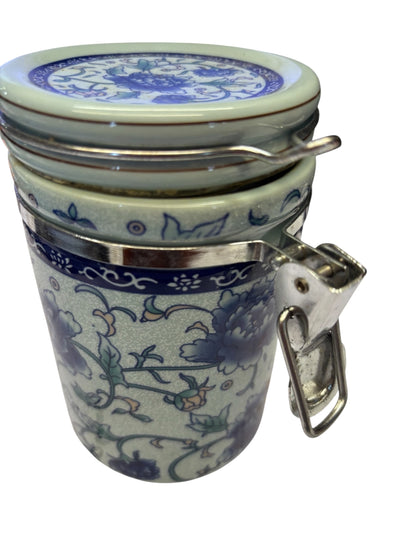 12037 - Tea Coffee Blue and White Ceramic 5" Jar Flowers |12-19| |12-18|