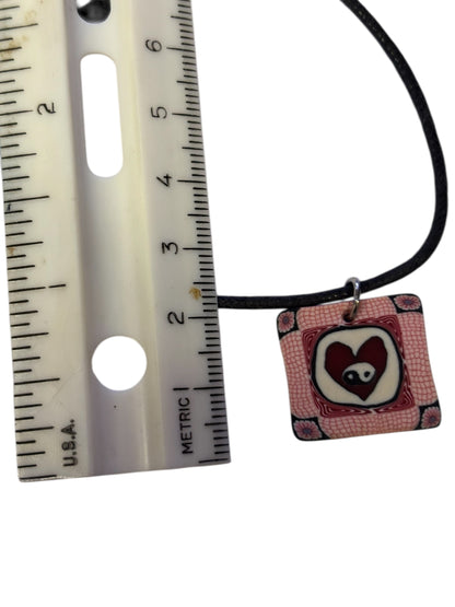22750 - Fimo Heart Yin Yang Square Pendant Necklace |Clear-227|