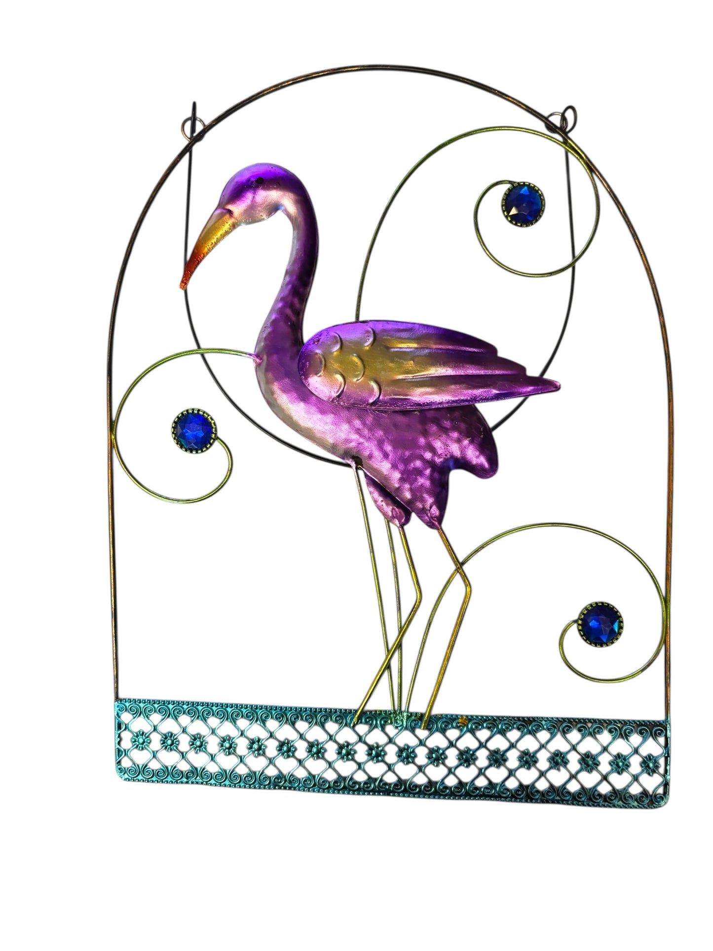 23257 - 13.5X10" Metal Yard Art Purple Flamingo Hanging Sign |G-15|