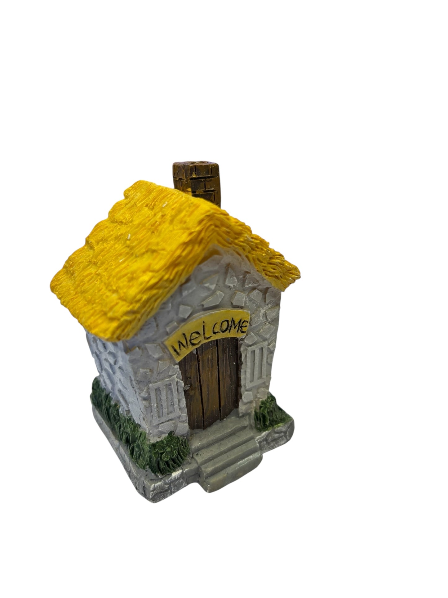 2745 - 3-Inch Grey & Yellow Hut Fairy Garden Decor - Welcome |5-15|