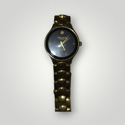 20524 - Precision by Gruen Watch with Box- Gold Tone Band and Black Face - |Clear-|