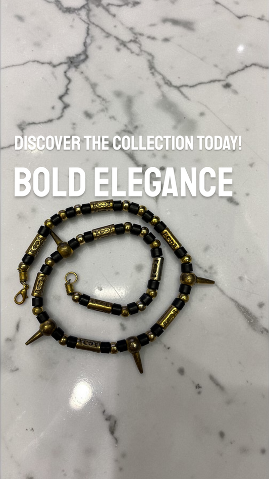 43359 - 18" Industrial Spike Necklace Black and Brass |Clear-133|