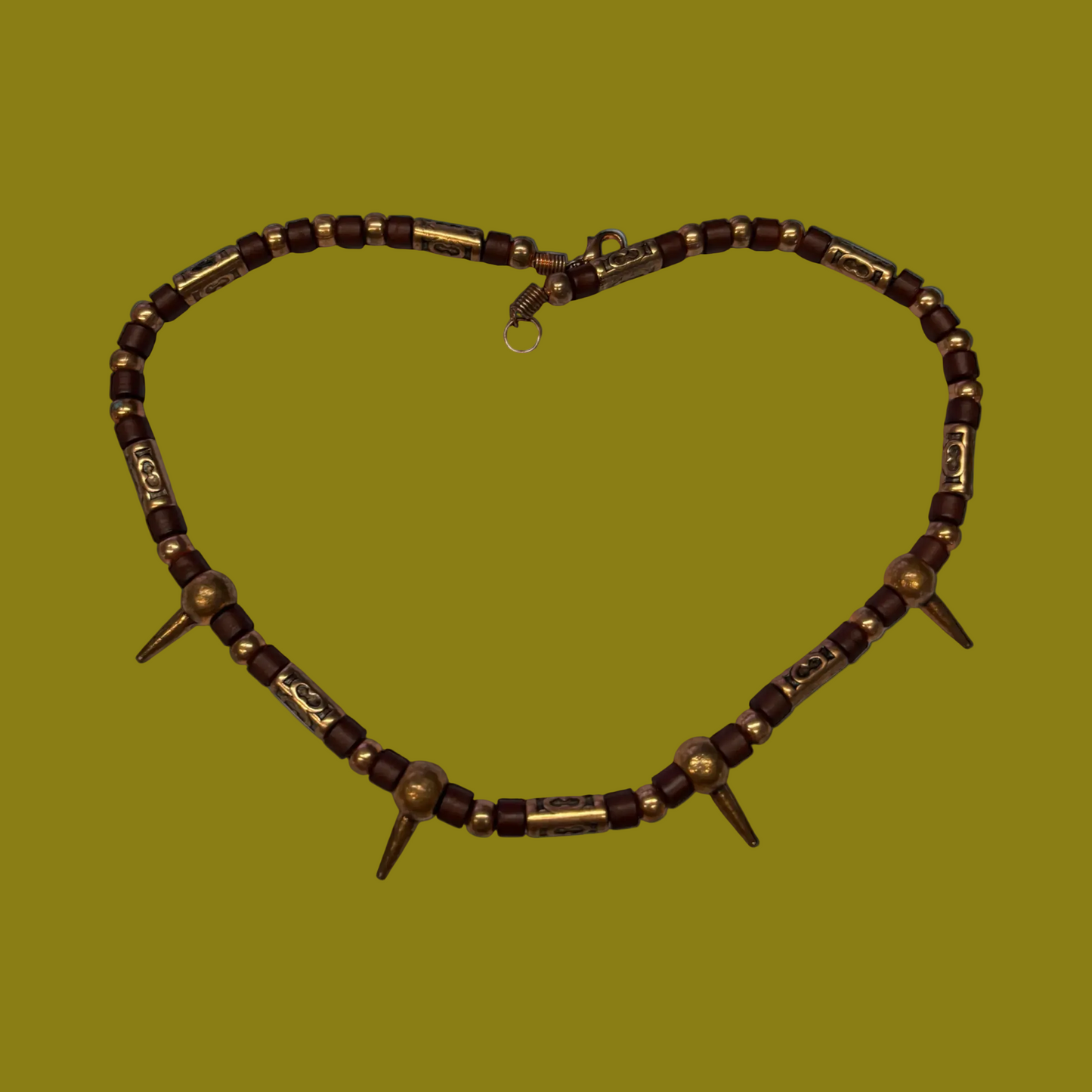 7674 - Industrial Necklace w/ Spikes Copper and Brown 18" |Clear-111|