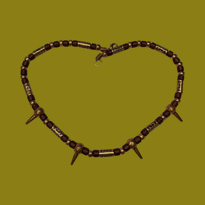 7674 - Industrial Necklace w/ Spikes Copper and Brown 18" |Clear-111|