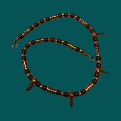 7674 - Industrial Necklace w/ Spikes Copper and Brown 18" |Clear-111|
