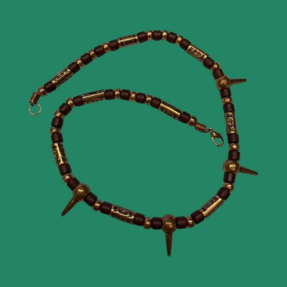 7674 - Industrial Necklace w/ Spikes Copper and Brown 18" |Clear-111|