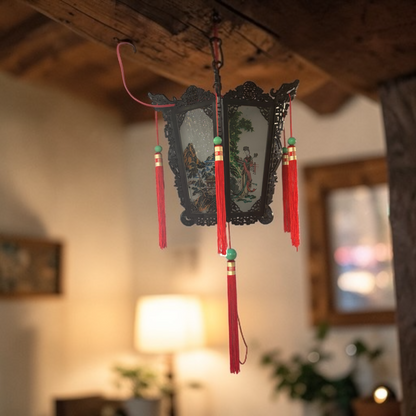 15201 - Wood Palace Lantern Wall Mount Hand Painted 13"x12" |Store| |13-28|