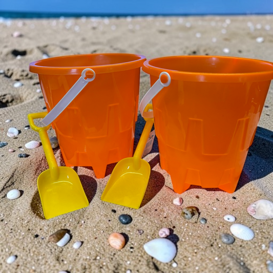 24851 - Set of two  8" Orange Pail With Shovel |6-11|