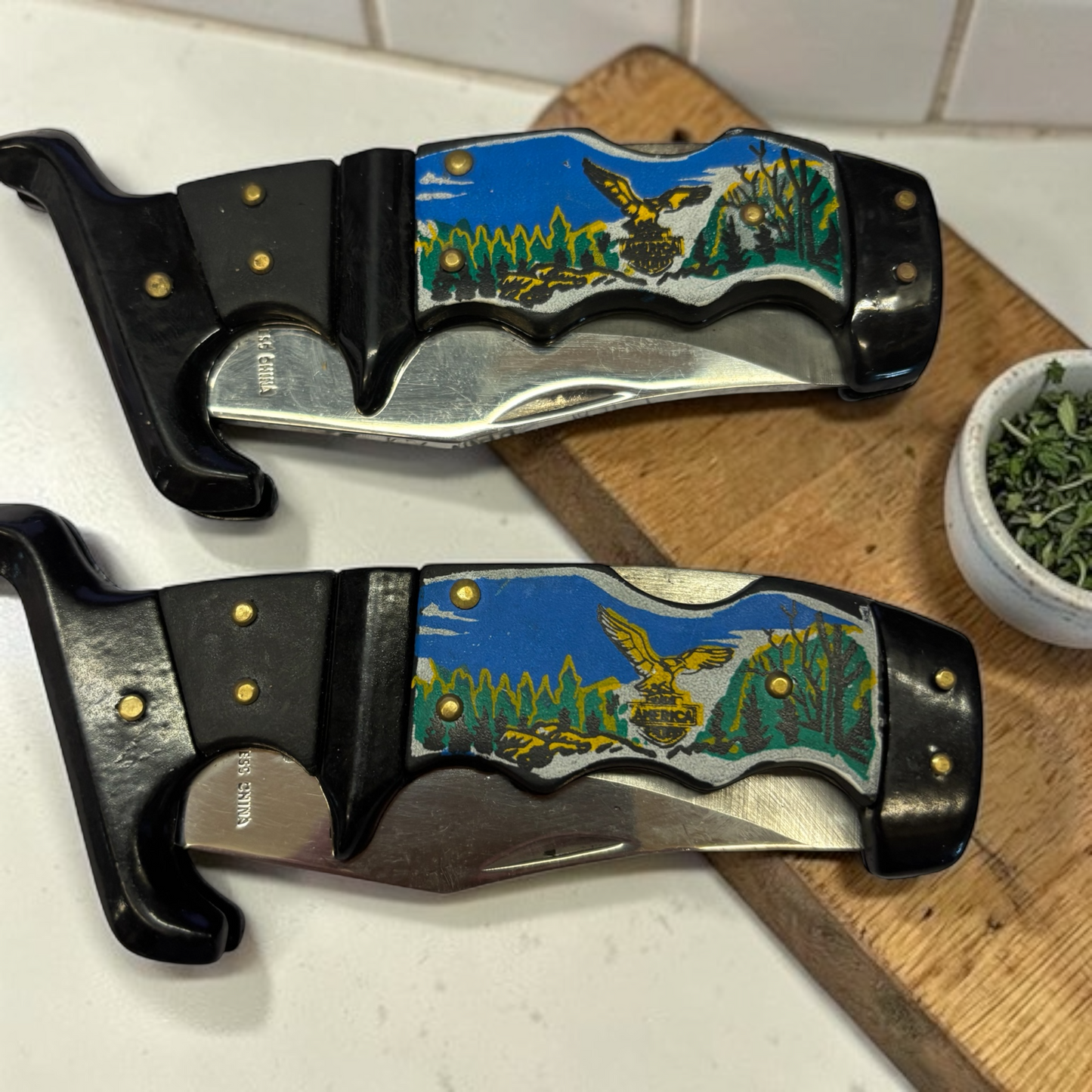 7466 - Set of 2 9" Folding Knife Eagle Mountain Stainless Blade |85|
