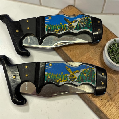 7466 - Set of 2 9" Folding Knife Eagle Mountain Stainless Blade |85|