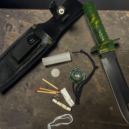 7742 - Camo Survival Knife 10 Inch Matches, Fishing Hook and Line, and More |105:Store|