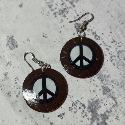 21596 - Coconut Peace Sign Earrings |Clear-156|