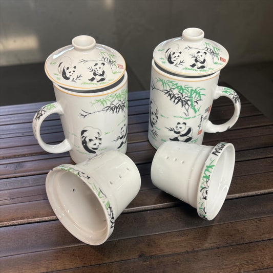 3545 - Set of Two Ceramic 10 oz Tea Cups Panda and Bamboo |10-15|
