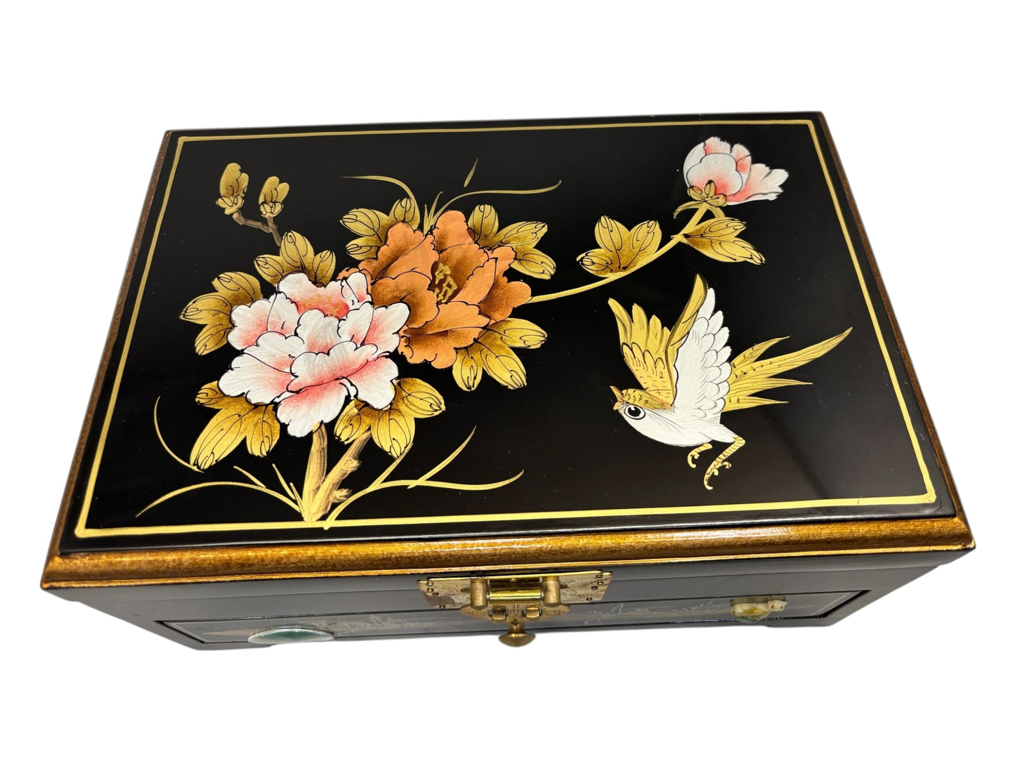 6414 - Vintage Chinese Lacquered Jewelry Box – Inlaid with Mother of Pearl - |18-30|