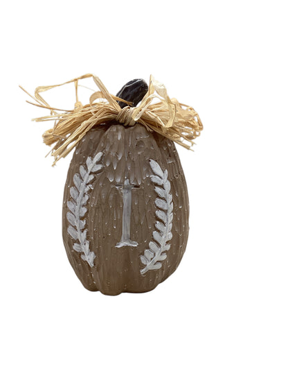 13734 - Brown & Straw 'I' Initial Pumpkin Decor |Pod 1-13|