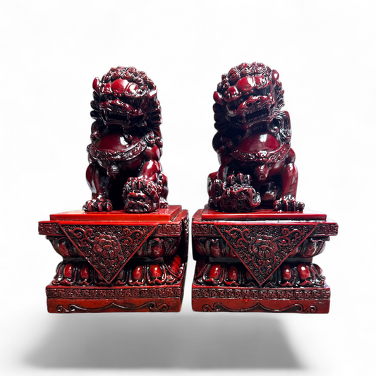 22377 - Set of 9"Chinese Guardian Lions  Red Foo Dogs  |Store |