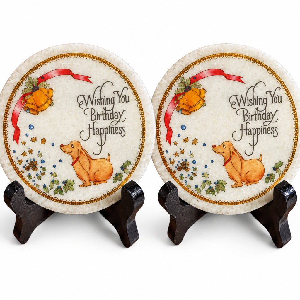 328 - Set of Two Marble Coaster "Wishing You Birthday Happiness" - |3-2|23-3|