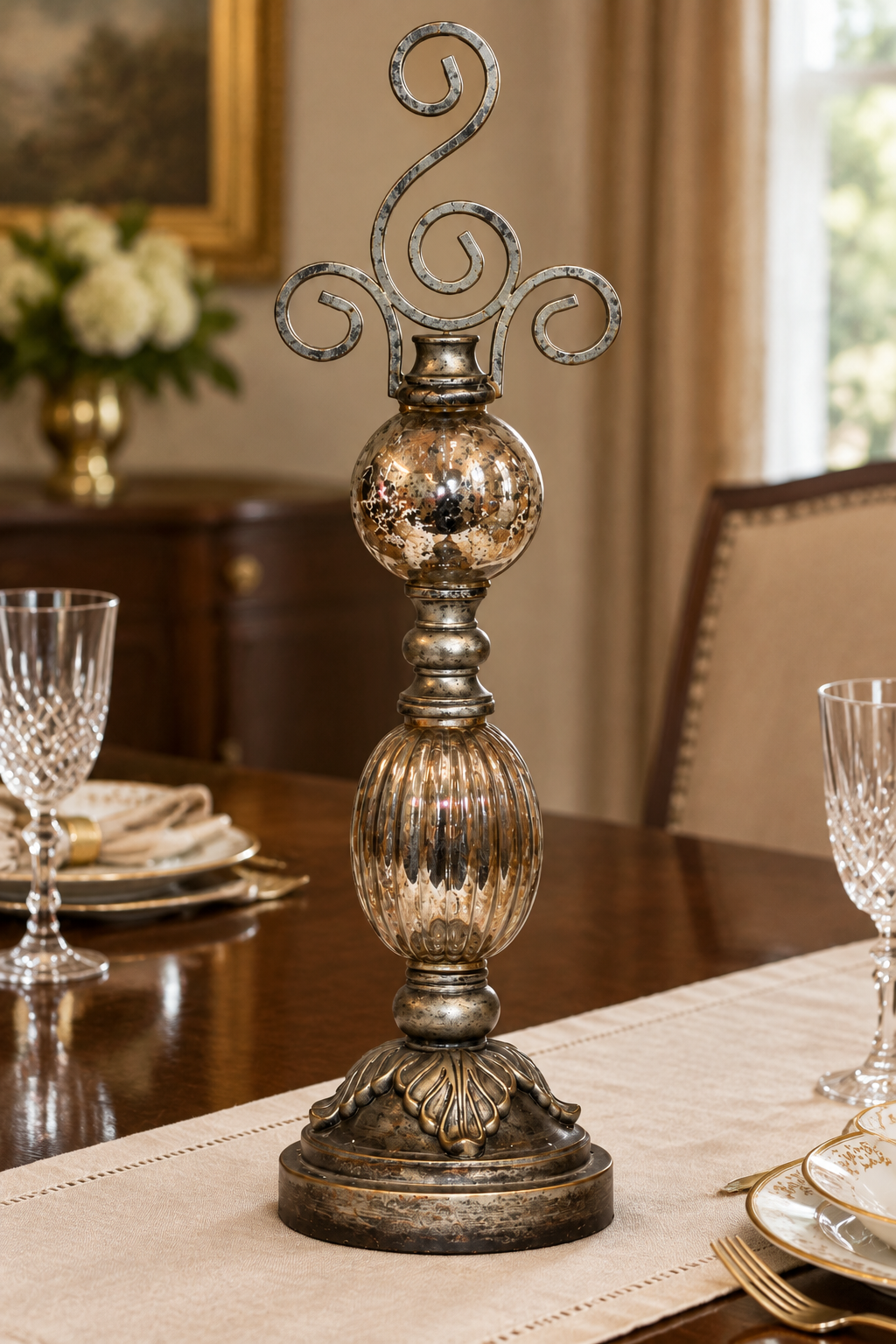 11450 - 18" Globe Table Ornament Metal And Glass |CC|