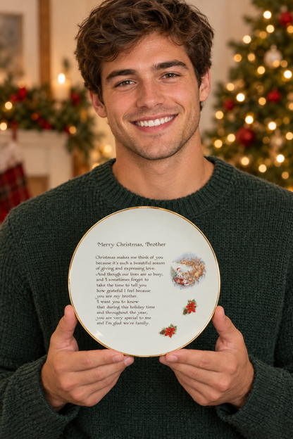 10890 - 8" Merry Christmas Brother Plate w/ Santa And Reindeer |F-25|