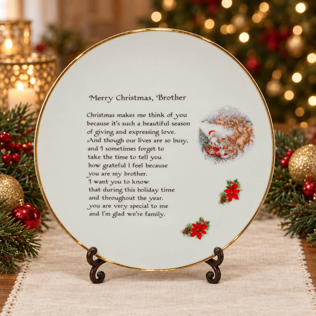 10890 - 8" Merry Christmas Brother Plate w/ Santa And Reindeer |F-25|