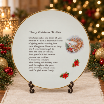 10890 - 8" Merry Christmas Brother Plate w/ Santa And Reindeer |F-25|