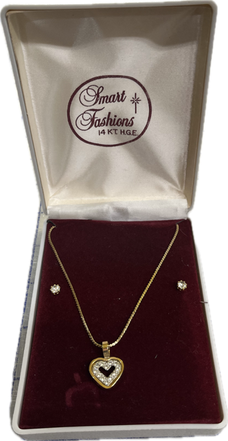 11445 - 14k Heart Diamond Pendant Set |Clear-214|